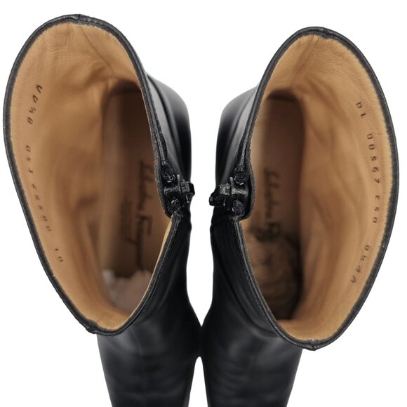 Ferragamo Italy Womens 8.5 4A Narrow Black Leather Dress Shoes Zip Ankle Boots - Picture 10 of 12